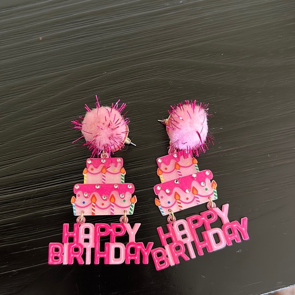 Pink “Happy Birthday” earrings - Picture 1 of 2